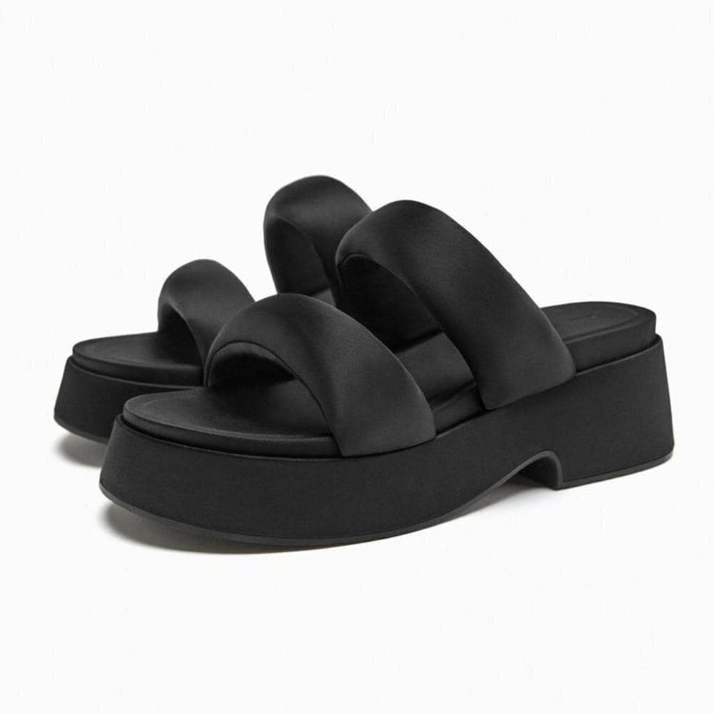 ZARA PADDED STRAP FLATFORM SANDALS  BLACK SIZE 8 | 1344/110